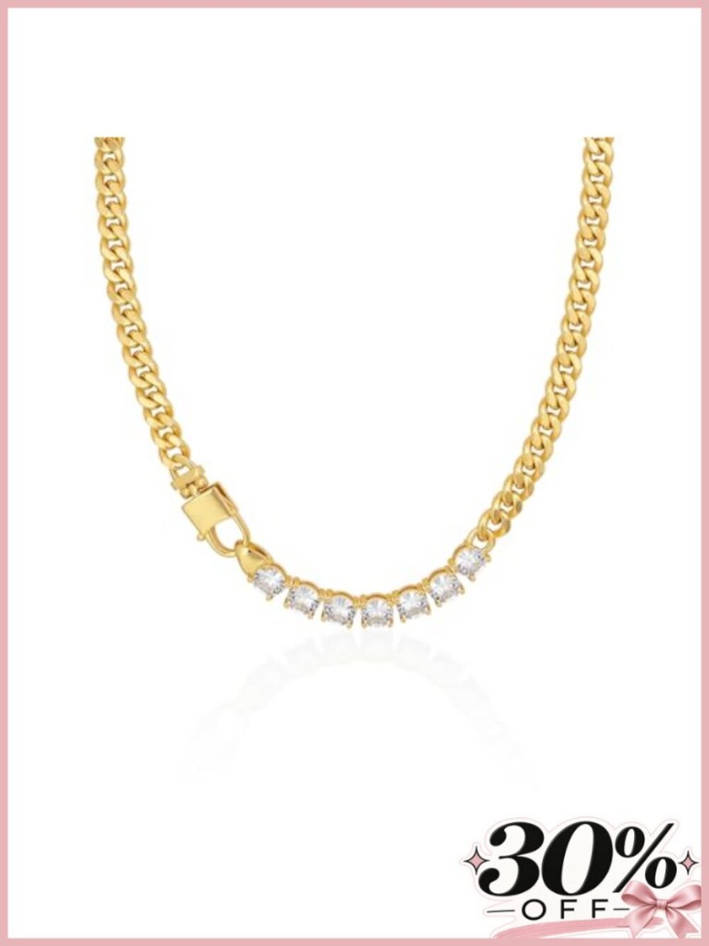 Gold Plated Paperclip Chain Necklace with Faux Diamonds
